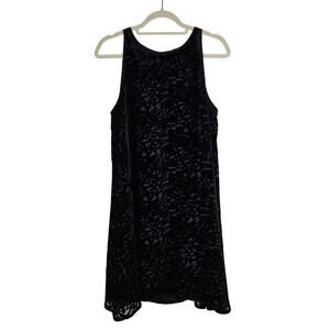 Eileen Fisher BLACK Velvet Vines Burnout Ballet Neck A-line Dress